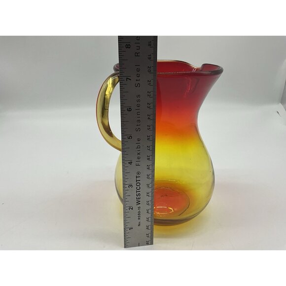 Amberina Hand Blown Art Glass 7 Inch Pitcher with Applied Handle Serve Ware - Picture 15 of 16